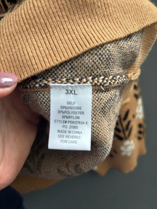 Polagram Floral Knit Cardigan Sweater - Camel/White - Picture 5 of 5